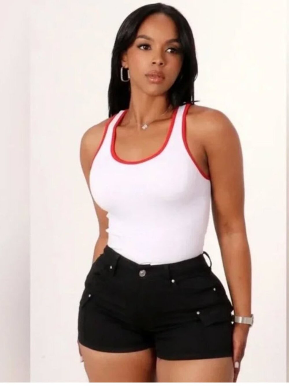 NWT Love Poem Chic White and Red Women's Tank Top Size S